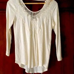 Lucky Brand top, high low hem, lace and cotton, xs, no stains, worn once